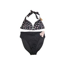 Victoria's Secret Swim Medium Black Floral 2 Pc Set Of Halter Top And Bottom