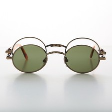 Bronze Futuristic Oval Sunglass with Double Eyelid Green Lens - Ace