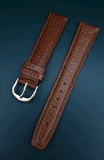 18mm GENUINE LEATHER BUFFALO GRAIN TAN WATCH STRAP GOLD BUCKLE SPRING BARS INC..