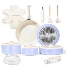 Chef Power Ceramic Nonstick Pots and Pans Set 19 Piece with Detachable Handle