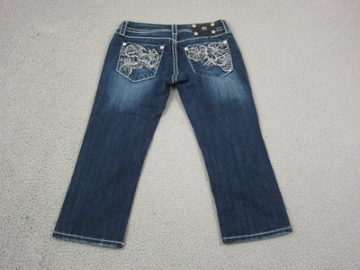 Miss Me Jeans Women W27 L20.5 Blue Capri Embellish Studs Denim Dark Wash JP5473P