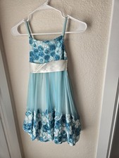 Bonnie Jean Aqua Blue Flower Girl Dress Size 7 Floral First Communion