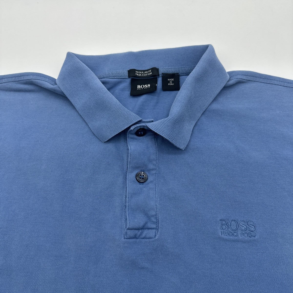 Hugo Boss Pima Cotton Polo Shirt Men L Blue Logo Embroidered