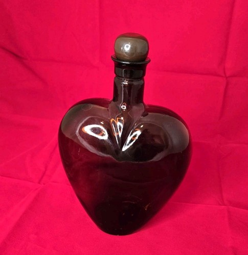 Vintage Paul Mason Deep Brown Glass Heart Shaped Wine Growler W/ Stopper - Picture 17 of 17