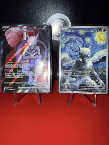 Mewtwo Duo - Team Rocket’s Mewtwo ex 213/182 NM + Starry Night Fan Art Card 🚀🧬