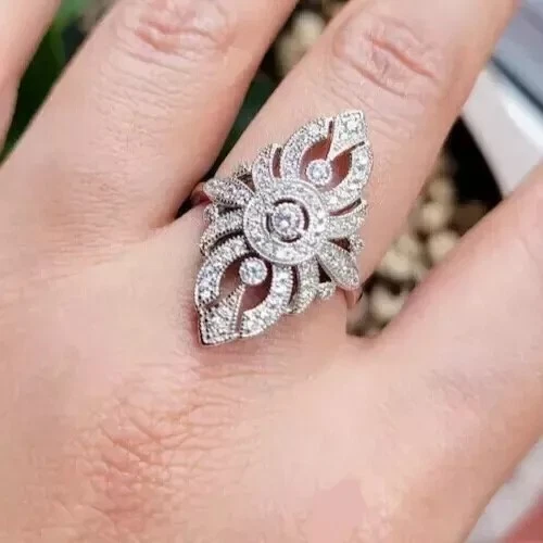 Art Deco Style 2.8CT Round Lab Created Diamond 14K White Gold FN Engagement Ring