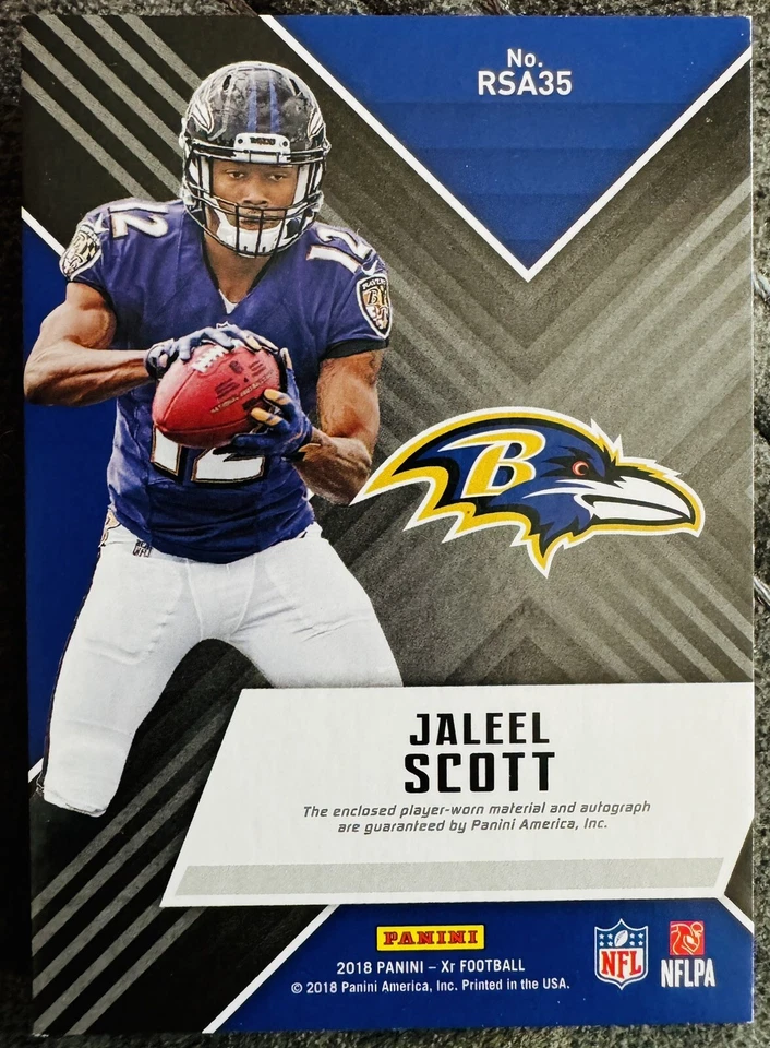 Jaleel Scott 2018 Panini XR Rookie Swatch Autographs RC /199 Ravens - Image 2 of 2