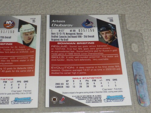 LOTE DE 16 TARJETAS HOCKEY 2003-2004 BOWMAN CROMO X-FRACTOR REFRACTOR LE 150 SUNDIN NHL - Imagen 14 de 16