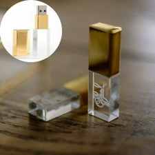Gold Glass USB Flash Drive Engraved Custom Wedding Gift USB Box Pendrive