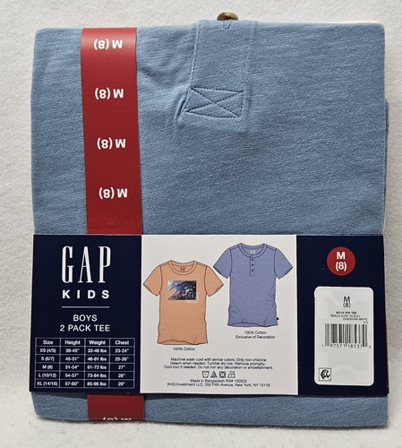 Gap Kids Boys 2 Pack Tee, Peach Surf Henley, Size M(8)/New - Picture 4 of 7