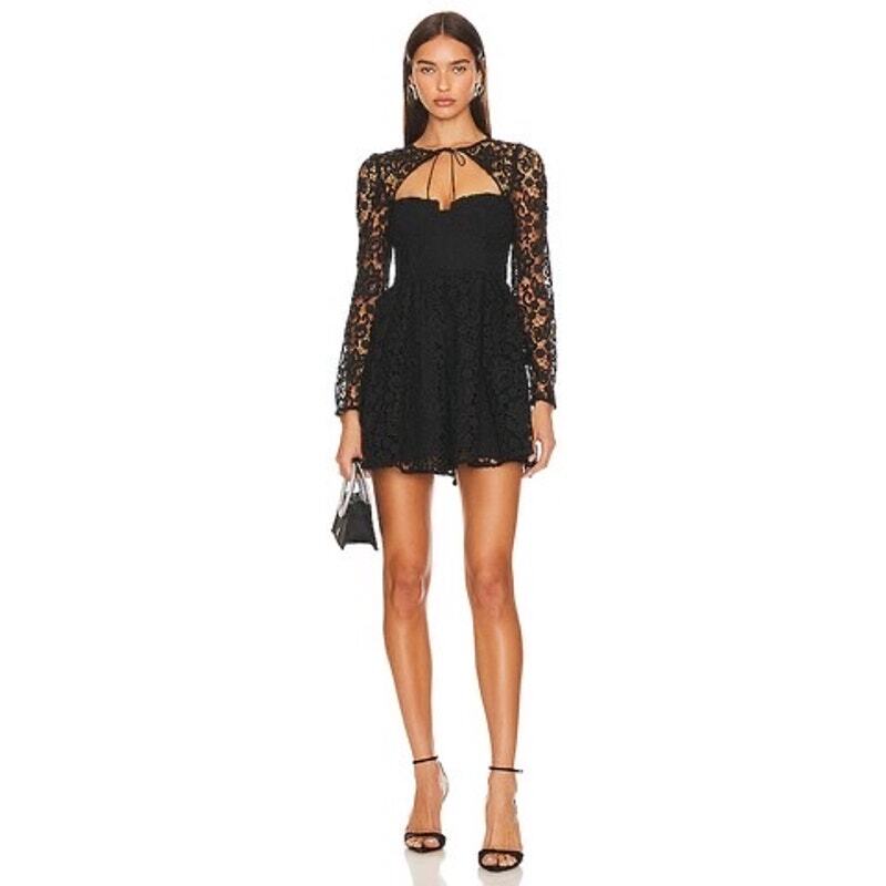 Self-Portrait Tie-neck Mini Dress in Black UK12/US8