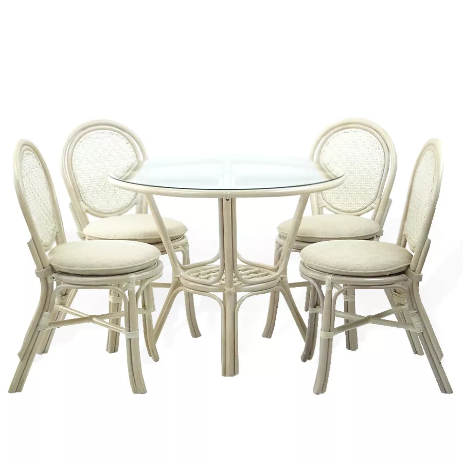 White rattan online dining set