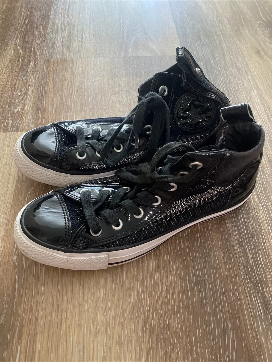 Converse All Star Chuck Taylor Black Patent Leather High Top Shoes 8 A2 | eBay