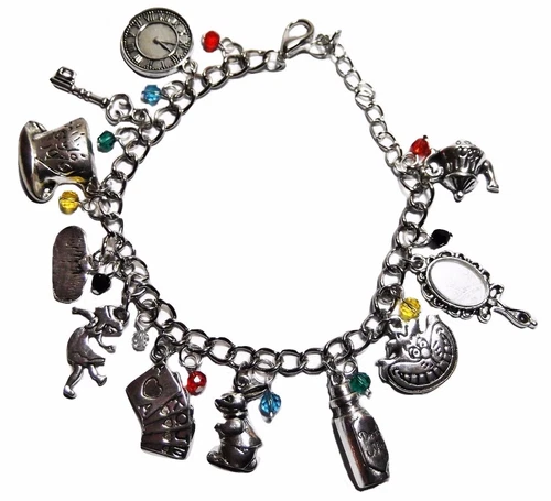 Alice in Wonderland Silvertone Metal Charm Bracelet