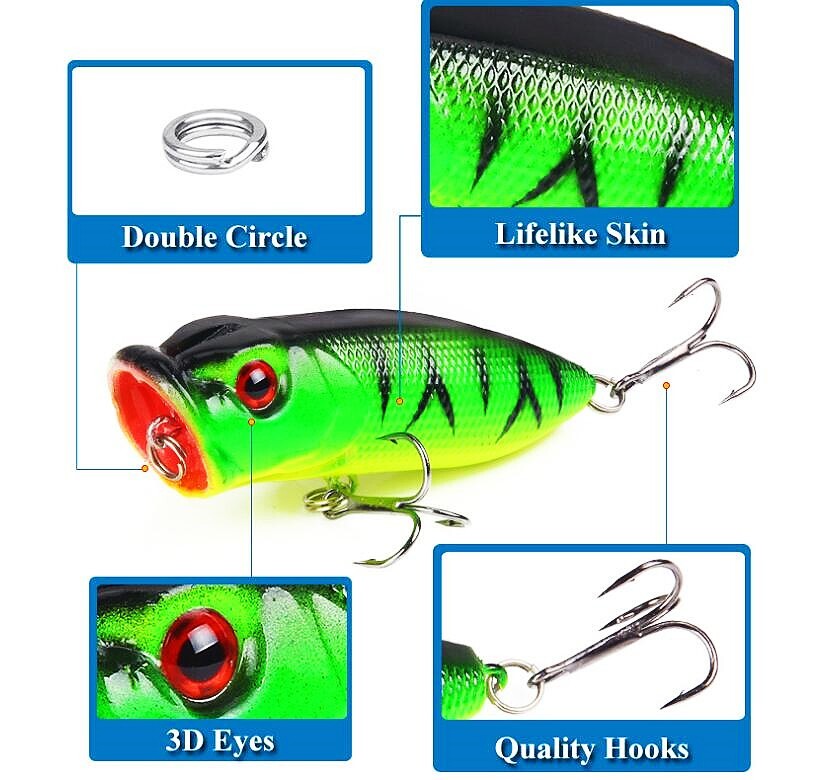5PCS Topwater Poppers Fishing Lures Floating Bait Artificial Trolling Swimbaits - Image 3