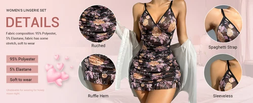 Sexy Spaghetti Strap Lingerie Womens Lace Skirt Sleepwear Deep-V Dress G-string - Picture 74 of 115