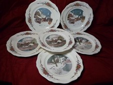 Sarreguemines Utzschneider & Co 6 Speiseteller Obernai Winterszenen Henri Loux