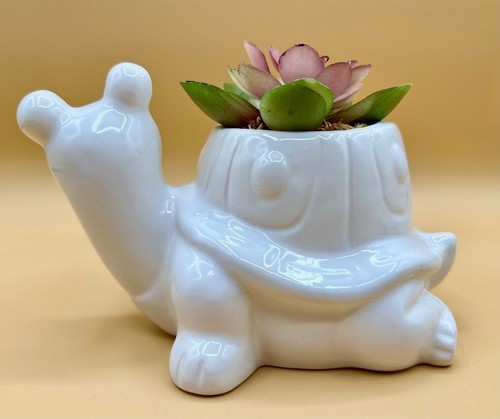 Turtle/Tortoise Planter 🐢🪴~ White Ceramic ~ Faux Succulent ~ MINT Condition! - Picture 8 of 15