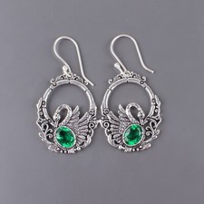 Anniversary Gift For Her Natural Green Emerald Drop/Dangle Earrings 925 Silver