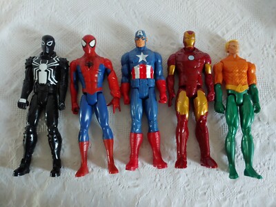 Lot 5 Super Hero Figures 11'' Aquaman Iron Man Captain America Spiderman Black