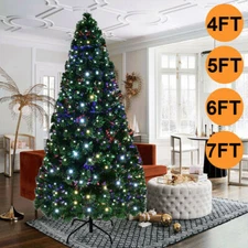 Pre Lit Christmas Tree Xmas Fibre Optic LED Lights Bushy Pines 4ft 5ft 6ft 7ft