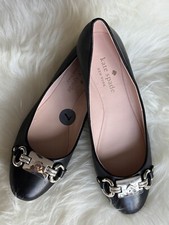 New Women Kate Spade Black Leather Flat Ballet Shoes,Sz.7.
