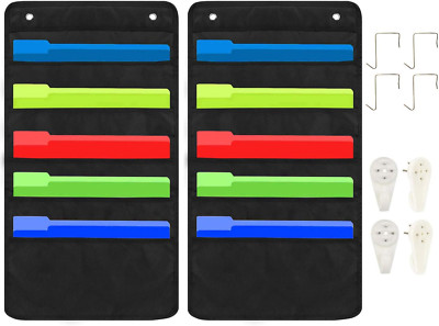 Set of 2 Hanging File Holder Organizer Rack, 5 Pocket File Folders, Wall Mount,