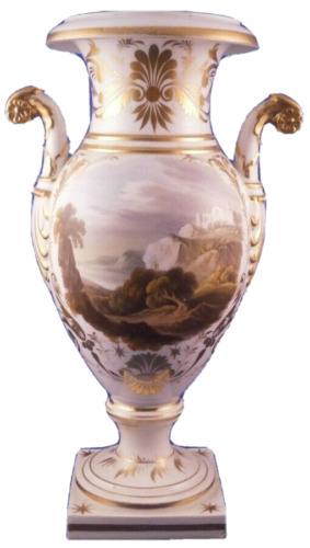 Antico Presto 19thC Derby Porcellana Scena Vaso Da Inglese Billingsley