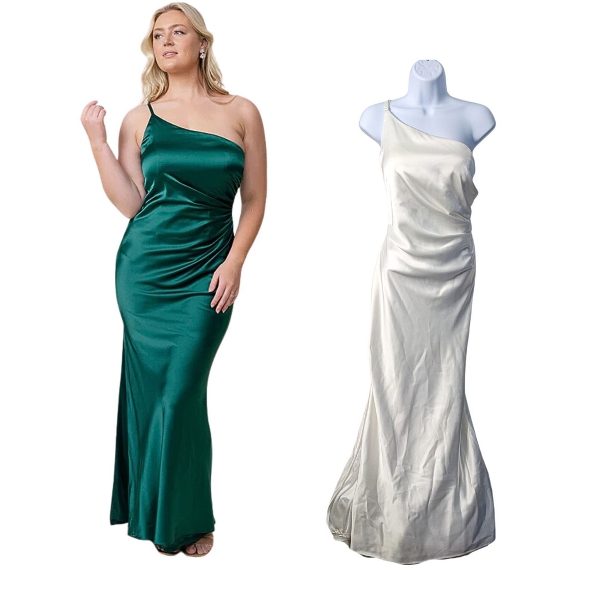 NWT REVELRY Jade Satin 77778 One Shoulder Maxi Bridesmaid