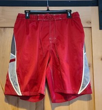 Nike Board Shorts Mesh Lined Swim Trunks Zip Outside Pockets Men's L Red Gray