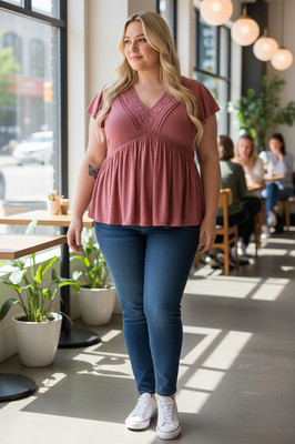 Torrid Knit V-Neck Lace Inset Babydoll Top Stretch Mauve Pink Plus Size 2X