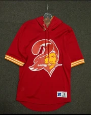 Tampa Bay Bucs half sleeve pullover with a hood made by Mitchell And Nesssize s