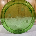 Jeanette Sunflower Green And PINK Depression Glass Cake Plates Footed LoT OF 2