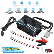 Lithium Battery Charger 29.2V 20A Fast & Smart LiFePO4 Charger with 2 Connectors