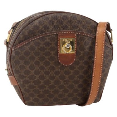 CELINE Macadam Canvas Shoulder Bag PVC Leather Brown Gold Auth ar13920