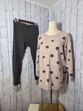 H M Medium Light Pink Brown Polka Dot Longsleeve Jogger Pajama Set