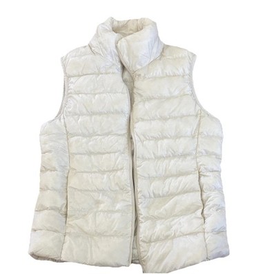 Uniqlo Ultra Light Down Vest Womens Small White Lightweight Quilted Puffer Zip