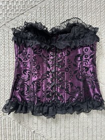 Sexy Lace up Purple Corset Lingerie Bustier/G-string-Large