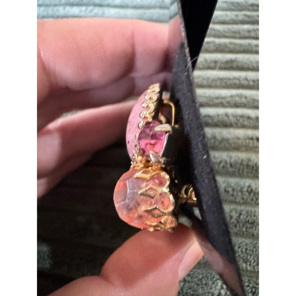 Pendientes de Clip Retro Coral Rosa Tono Oro Cabujón Foto 4 de 4