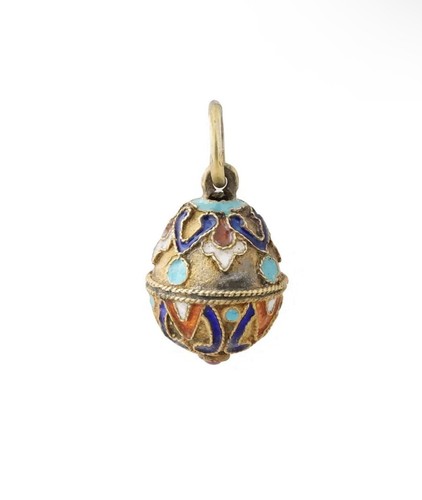 RUSSIAN SILVER CLOISONNE ENAMEL EASTER EGG PENDANT