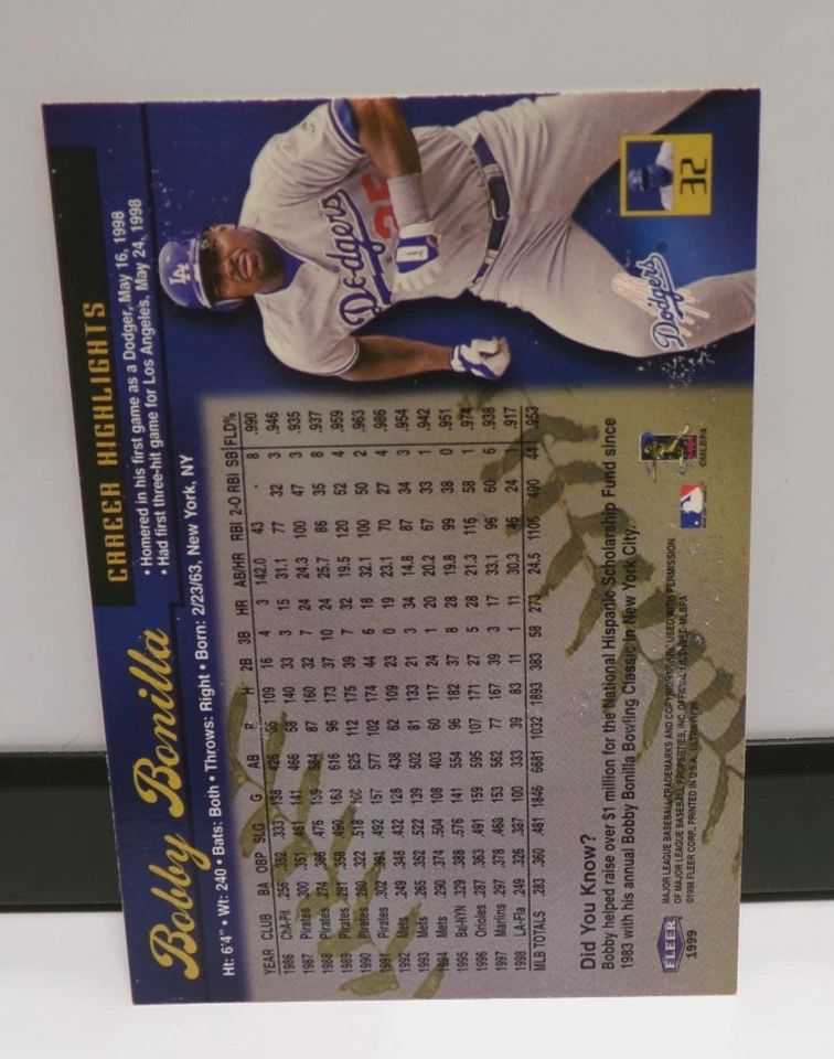 1999 Fleer Ultra #32 Bobby Bonilla Los Angeles Dodgers baseball card - Image 2 of 2