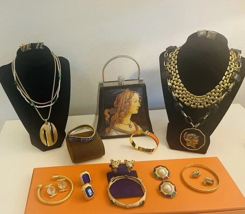 Vintage Evening Gold Heavy Costume Jewelry Some Never Worn Pearl Rhinestone