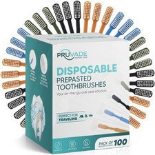 100 Pack Disposable Toothbrushes with Toothpaste, Built in - Prepasted Toothb...