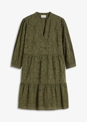 Neu Tunika-Kleid mit Lochstickerei Gr. 40 Dunkeloliv Minikleid Sommerkleid