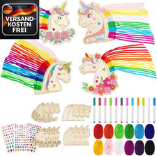 Einhorn Bastelset Steckenpferd Set mit 12 Holz-Einhörnern 12 Farbstiften für Sch