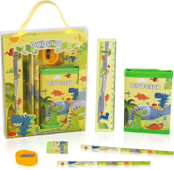 Dinosaurier Schreibwaren Set, Schreibwaren Geschenkset, Radiergummi, Anspitzer,-image