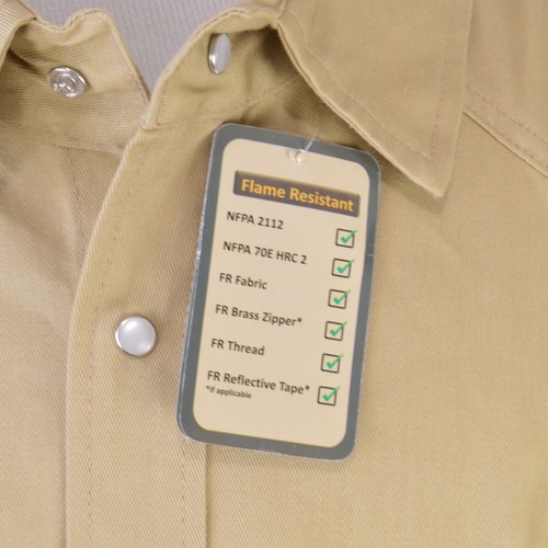 NEW Just In Trend Flame Resistant Shirt 3XL Beige Snap Buttons Hi Vis Reflective - Picture 5 of 11