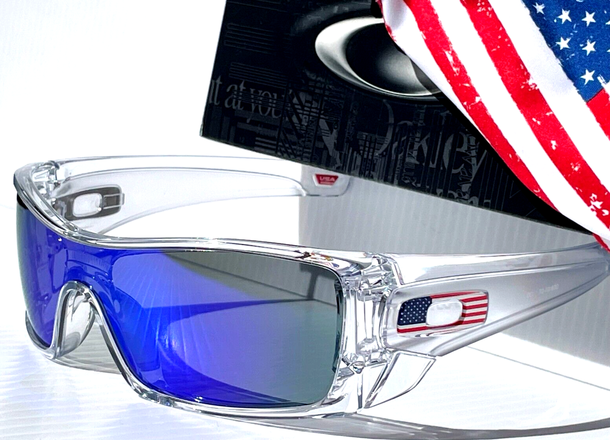 NEW Oakley BATWOLF Clear USA FLAG Icon POLARIZED Galaxy Blue Lens Sunglass  9101