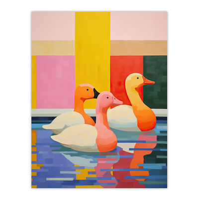 Chamäleon Enten schwimmen lebendig geometrisch Gemälde Wandbild Poster Druck