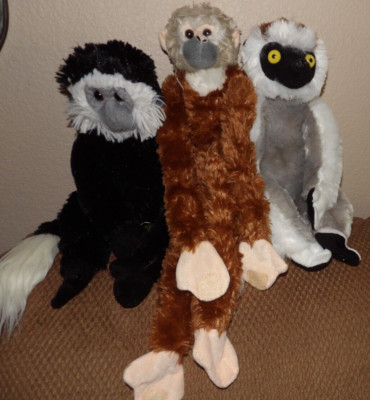 Wild Republic Plush Colobus Spider Monkey & SQUIRELL MONKEY LEMUR MONKEY LOT 3